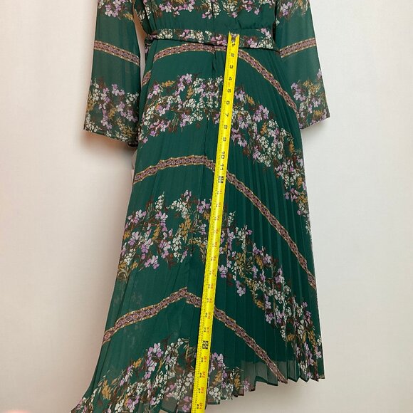 NWT Danny & Nicole Dress Dark Green Floral  Sz 4 - pleets sheer sleeves slip - Picture 9 of 12